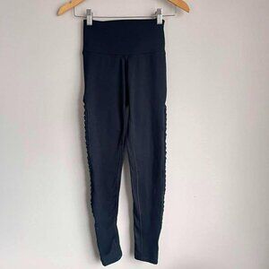 Aerie Black Fleece Lined High Rise Ruffle Pleat Side Leggings Size Small